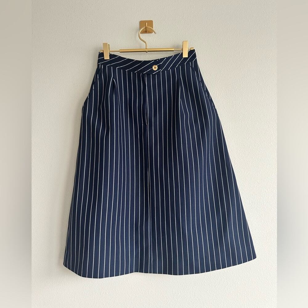 Vintage 70s Pinstripe A-Line Skirt – Navy & White Preppy Academia Size S